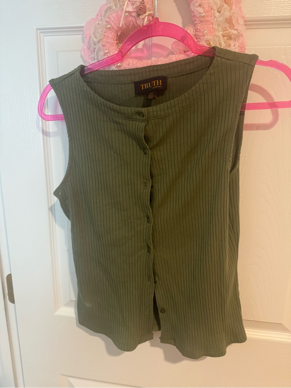 Truth Olive Green Ribbed Button-Front Modal Sleeveless Top